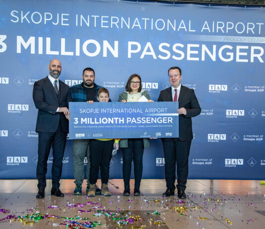 ТАВ Македонија го прослави 3 милионитиот патник во една година на Меѓународниот Аеродром Скопје